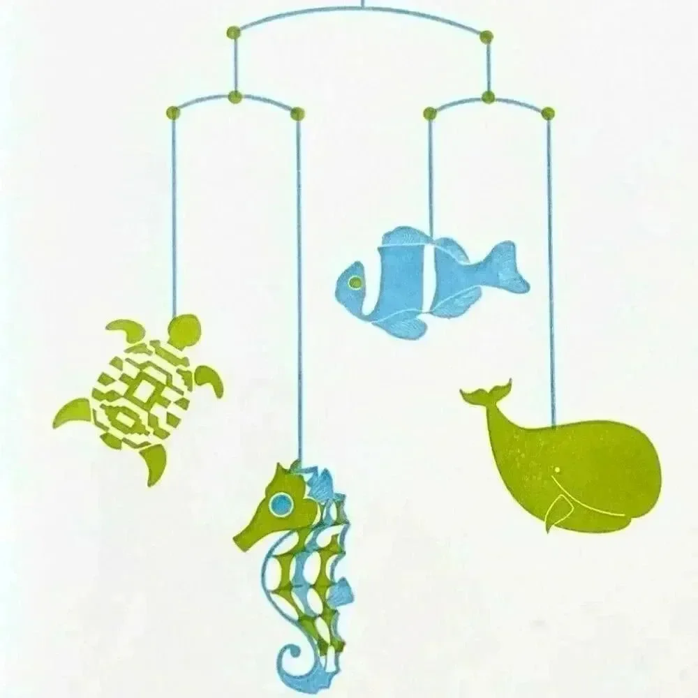 Baby Blue and Green Mobile Sea Life Greeting Card
